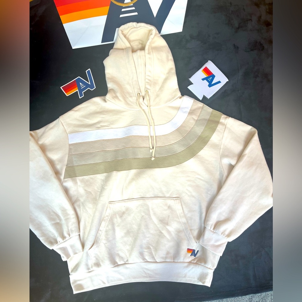- NWT Aviator Nation  Wave Stripe 4  Relaxed Hoodie Vintage White Extra Small
